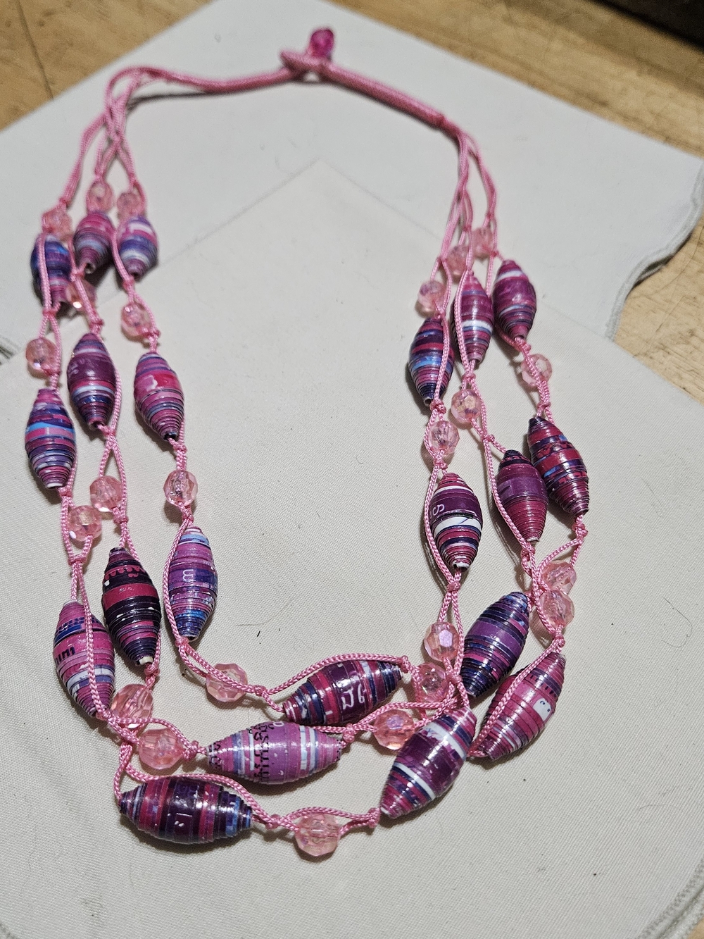 Handmade Pink & Purple Paper Bead Necklace - Women Jewelry